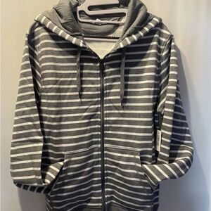 Amazon Essentials Gray and White Striped Hoodie